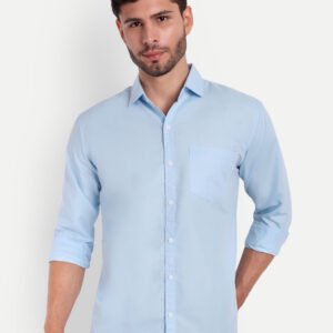 Life Roads Men's Slim Fit Regular Cotton Sky Blue Solid Shirt