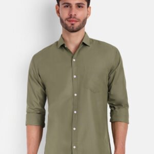 Life Roads Men's Slim Fit Regular Cotton Olive Green Solid Shirt